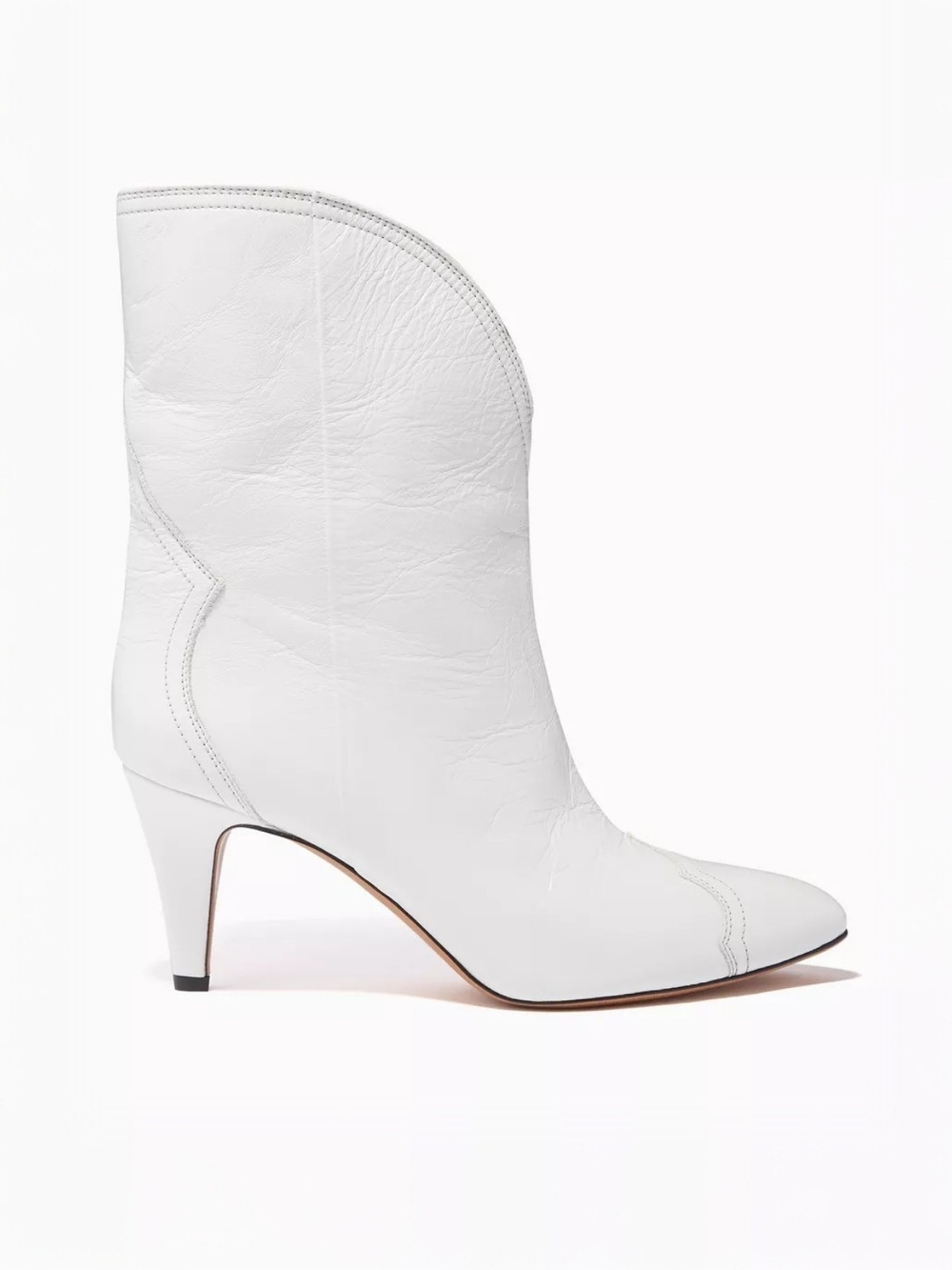 Isabel Marant White Leather Pointed-Toe Mid-Calf Heeled Boot